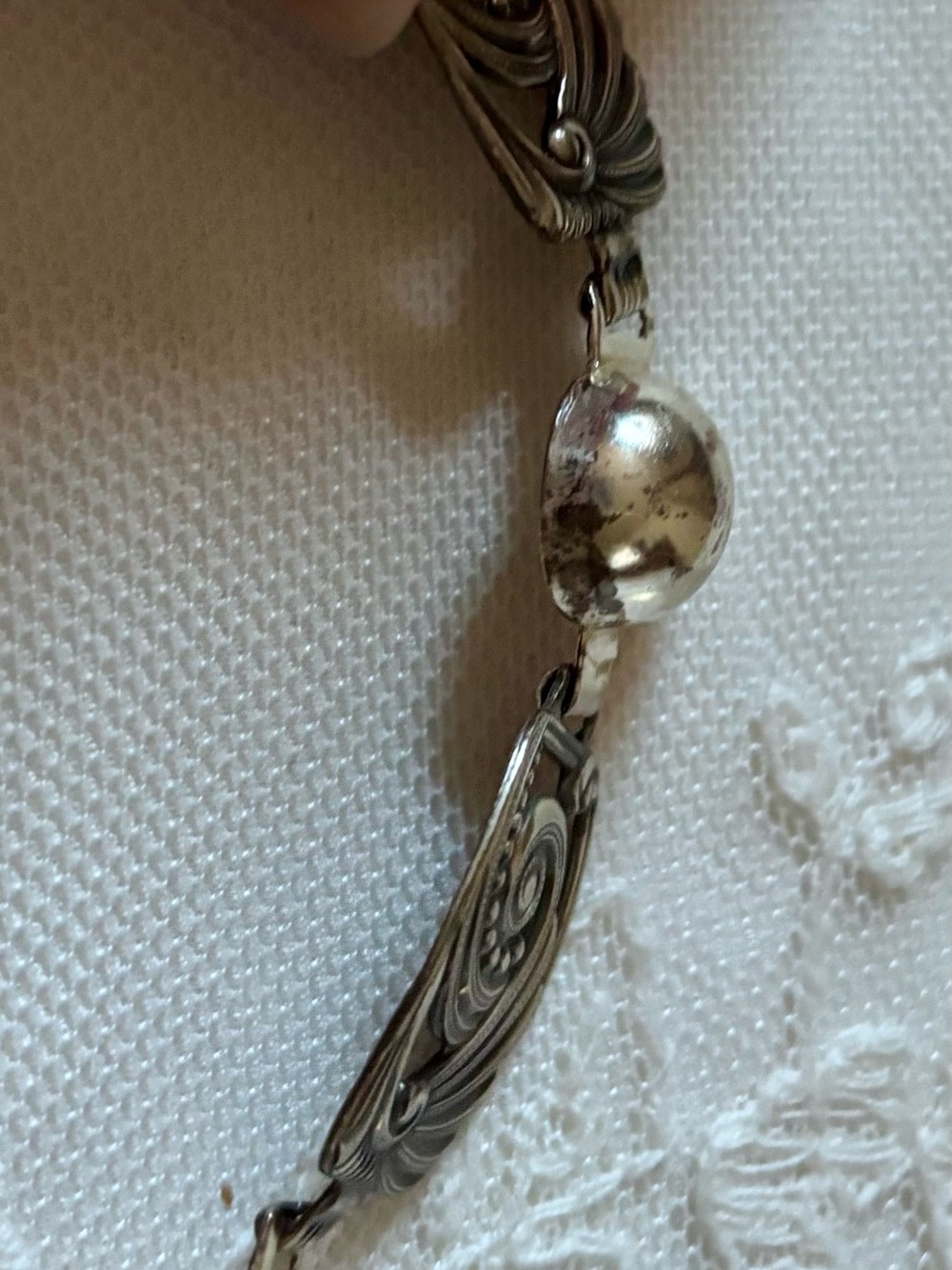 Sterling Silver Art Deco Style Women's Bracelet - Vintage 1920’s Stamped Links - Picture 7 of 14